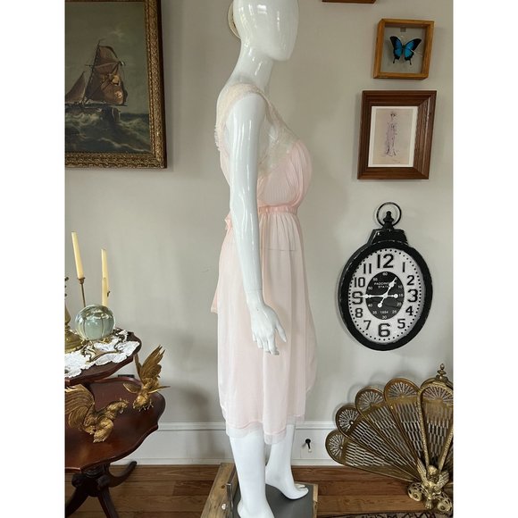 Vintage 50s 60s Juliana Lingerie blush pink lace pleated Negligee Size 34 S/M - Picture 5 of 11